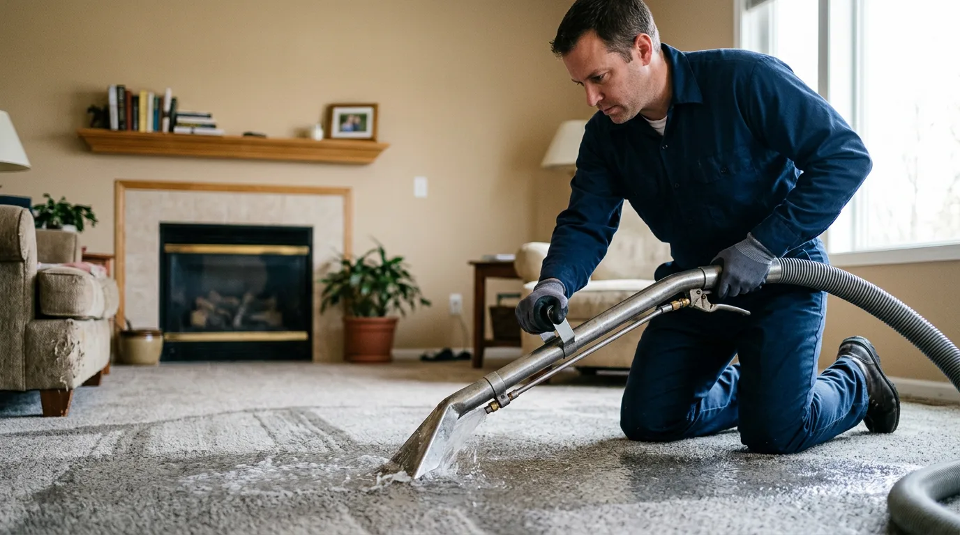 Water damage restoration technician working near Waterville, VT